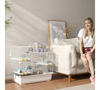 PawHut Cage pour Hamsters à 4 Niveaux avec Tubes, Roue, 3 Portes et Plateau, en Métal, PP et PS, 78x45x73 cm, Blanc