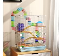 PawHut Cage pour Hamsters à 5 Niveaux avec Tubes, Roue, Échelles, Maisonnette et Bouteille, en Métal, PP et PS, 46x30x58 cm