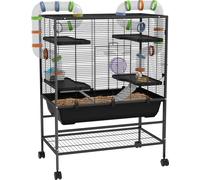 PawHut Cage pour hamsters Cage pour rongeurs avec roues, tubes, étagères, rampes, roue d'exercice, bol de nourriture, bouteille d'eau, cage pour cochons d'Inde pour gerbilles, hamsters syriens, noir
