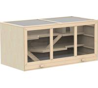 PawHut Cage pour hamsters Cage pour rongeurs Clapier en bois pour souris avec escaliers Cage pour petits animaux Villa pour rongeurs Trois étages PVC bois naturel 115 x 57 x 55 cm