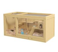 PawHut Cage pour Hamsters en Bois, 100 cm Clapier pour Petits Animaux, Maison de Jeu pour gerbilles Cage pour rongeurs avec balançoires, échelles, Toit ouvrant, cabane, Nature