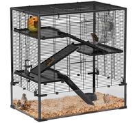PawHut Cage pour Hamsters Nains, Cage pour rongeurs à 4 Niveaux avec Fond en Verre, Niche, Roue d'exercice, rampes, mangeoire, Cage pour Petits Animaux Cage pour Hamsters Nains 78,5 x 48,5 x 80 cm