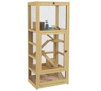 PawHut Cage pour Hamsters ou Souris, Petits Animaux en Bois, 5 Niveaux avec échelle, balançoire, Niche, Abreuvoir, Plateau Amovible, 54 x 38 x 131 cm, Naturel