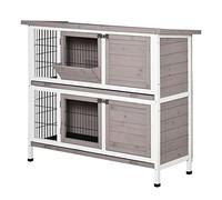 PawHut Cage pour Lapin 2 Niveaux 122 x 50 x 101cm Gris Blanc