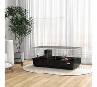 PawHut Cage pour Lapins à 2 Portes avec Plateau Amovible, en Métal et Plastique PP, 100x55x41 cm, Noir et Argent