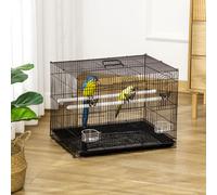 PawHut Cage pour Oiseaux avec 2 Perchoirs et 3 Entrées en Fil Métallique et Plastique, 60x41x41 cm, Noir