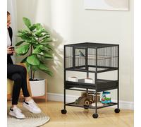 PawHut Cage pour Oiseaux avec Étagère Inférieure, Plateau et Grille Amovibles, en Acier et PP, 48x46x83 cm, Noir