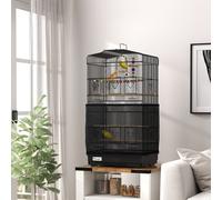 PawHut Cage pour oiseaux avec poignée, plateau extractible, perchoirs en bois, balançoire et gamelles, 46.5x35.5x92cm, Noir