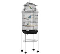PawHut Cage pour oiseaux avec roues volière en acier 50,5 x 41 x 163 cm avec mangeoires, perchoirs, balançoire et plateau amovible, grande cage pour perroquets, canari, perruche, noir