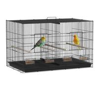 PawHut Cage pour oiseaux avec séparateur, 94 x 57 x 57 cm, nichoir avec 4 mangeoires, 4 cintres et plateau amovible pour perroquets, canaris, perruches, noir