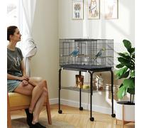 PawHut Cage pour Oiseaux avec Séparateur Mangeoires Plateau Amovible et Support pour Canaris et Perruches 94x57x57/128 cm Noir
