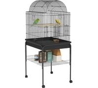 PawHut Cage pour oiseaux Cage pour perruches avec plateau, étagère, mangeoire, cage pour perroquets avec roulettes pour perruches, canaris, nymphes, acier 63 x 53 x 144 cm Noir