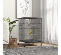 PawHut Cage pour Oiseaux en Acier et PP avec 5 Portes, 2 Perchoirs et Plateau Amovible, 48x46x74 cm, Gris