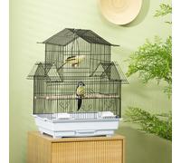 PawHut Cage pour Oiseaux en Métal et Plastique avec Poignée de Transport et Plateau Amovible, 50,5x41x63 cm, Blanc