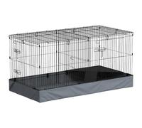 PawHut Cage pour Petits Animaux 2 en 1 Dessus Amovible 2 Zones Rampe Noir | Enclos Lapin Intérieur, Perchoir, Cage pour Cochon d'Inde, Lapins, Hérissons, Acier