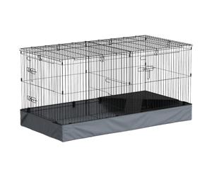 PawHut Cage pour Petits Animaux 2 en 1 Dessus Amovible 2 Zones Rampe Noir | Enclos Lapin Intérieur, Perchoir, Cage pour Cochon d'Inde, Lapins, Hérissons, Acier