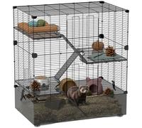 PawHut Cage pour petits animaux à 4 niveaux avec plateau profond rampes, plateformes, mangeoire et abreuvoir, enclos pour chinchillas, furets hamster, 73 x 47 x 80 cm, noir