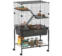 PawHut Cage pour petits animaux à 4 niveaux avec roues avec plateau profond, rampes, plateformes, mangeoire et abreuvoir, enclos pour chinchillas, furets, hamsters, 73 x 47 x 123 cm, noir