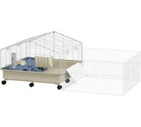 PawHut Cage pour petits animaux avec parc, cage pour lapins, parc pour petits animaux avec bouteille d'eau, mangeoire à foin, mangeoire, rampe Cage pour rongeurs avec roulettes pour cochons d'Inde et