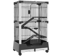 PawHut Cage pour petits animaux avec roues 114 x 75 x 50 cm Clôture pour animaux avec 3 plates-formes 3 rampes plateaux amovibles pour furets lapins Noir