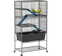 PawHut Cage pour petits animaux, cage pour rongeurs Cage pour furets avec plateau extensible Cage pour souris avec rampes, hamac, roulettes, étagère, cage avec accessoires pour écureuils, hamsters nai