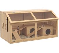 PawHut Cage pour petits animaux en bois, cage pour petits animaux avec pont suspendu, échelles, niche, 84 x 45 x 44 cm Cage pour rongeurs avec porte supérieure, pour hamsters nains, nature