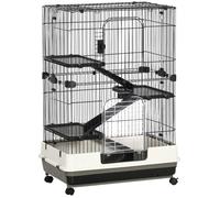 PawHut Cage pour Petits Animaux roulante 3 Plates-Formes démontables 3 rampes Plateau inférieur Amovible métal PP 81,2 x 52,7 x 114 cm Noir