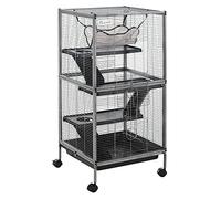PawHut Cage pour Petits Animaux Portable à 4 Niveaux Cage Chinchilla Cage Furet avec roulettes, 2 Portes, 3 Rampes, Hamac et Plateau Amovible, 52 x 52 x 113,5 cm Gris
