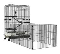 PawHut Cage pour Petits Animaux roulante 3 Plates-Formes démontables 3 rampes Plateau inférieur Amovible métal PP 182 x 81 x 114 cm Noir