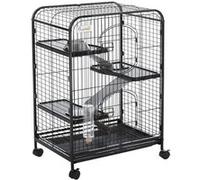 PawHut Cage pour petits animaux roulante – 3 rampes, 3 plates-formes, bac amovible, acier PP, noire