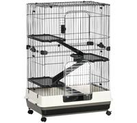 PawHut Cage pour petits animaux 3 plates-formes, roulante, 3 rampes, plateau amovible – Noir