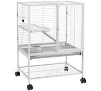 PawHut Cage pour Petits Animaux sur roulettes 2 Niveaux avec 2 Portes, 1 Rampe, 1 étagère de Rangement, Bol, Bouteille - 61,5 x 44,5 x 86 cm, Gris