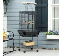 PawHut Cage pour Petits Oiseaux avec 2 Perchoirs et Échelle en Arc, en Acier, 62,5x62,5x156 cm, Grise