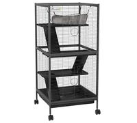 PawHut Cage pour petits rongeurs en acier, cage pour cochons d'Inde et chinchilla avec 3 étages, 4 roues, hamac et plateau amovible, 52 x 52 x 113,5 cm, gris