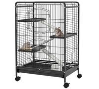 PawHut Cage pour rongeurs Cage pour Petits Animaux Roulante 3 Rampes 3 Plates-Formes Plat et Bouteille d'eau Bac Inférieur Amovible pour Lapin Vison d'animaux Chinchilla Acier PP 61,5x44x95cm Noire