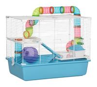 PawHut Cage pour rongeurs et Hamsters 3 Niveaux avec Tunnel, Bouteille d'eau, Roues, Maison, échelle dim. 59L x 36l x 47H cm