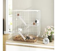 PawHut Cage pour Rongeurs Multi-niveaux avec Accessoires Inclus, en Acier, PET et PS, 73x47x80 cm, Blanc