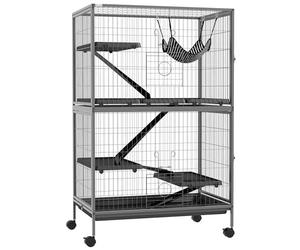 Pawhut Cage pour rongeurs Multifonction 4 Plateformes 3 rampes 4 Portes dim. 80L x 52l x 128H cm métal Gris argenté Noir