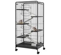 Pawhut Cage pour rongeurs roulante 5 rampes 5 plates-formes bac amovible 61,5x44x131 cm noire
