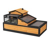 PawHut Cage pour tortue en bois à deux niveaux avec dessus rabattable, balcon, cage d'extérieur pour petits animaux, 112 x 65 x 60 cm, jaune