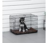 PawHut Cage Transport Chien Pliable Poignée Plateau Amovible Coussin 74,5x46x53cm Noir | Aosom France