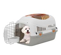 PawHut Caisse de Transport Chat et Chien, Cage de Transport pour Chats et Petits Chiens jusqu'à 4 kg, Porte Acier, Bol de Nourriture, Fermeture sécurisée, 49 x 32 x 31 cm, Gris et crème