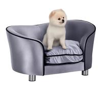 PawHut Canapé Chien Chat sur Pied Style Contemporain lit Animaux avec accoudoir Dossier Coussin Amovible Grand Confort + Poche Rangement revêtement Peluche Courte 69 x 49 x 38 cm Gris