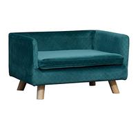 PawHut Canapé chien scandinave velours, coussin moelleux, pieds bois, 64x45x36cm, bleu canard