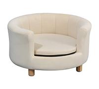 PawHut Canapé Lit Chien / Chat Coussin Amovible Velours Pieds en Bouleau 65 x 64 x 37 cm Blanc Laiteux