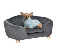 PawHut Canapé lit Panier Chien Chat sur Pied Design Contemporain Coussin Moelleux Amovible Pieds Bois Massif dim. 70L x 47l x 30H cm Gris Anthracite