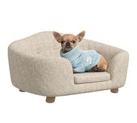 PawHut Canapé-lit pour animaux de compagnie - Avec coussin et poche arrière - En peluche et mousse de pin - Blanc crème - 70 x 47 x 30 cm