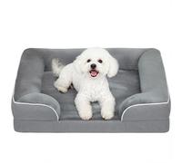 PawHut Canapé-lit pour chien, lit lavable en peluche douce avec couverture amovible en flanelle et fond antidérapant, anti-anxiété pour chats et petits chiens, 70 x 60 x 16,5 cm, gris