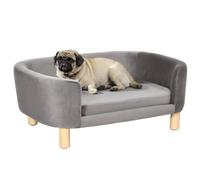 PawHut Canapé-lit pour Chien pour Petits Chiens 86x55x33 cm Gris Clair | Velours hollandais, canapé chien avec dossier, pieds bois, coussin, canapé chat rembourrage doux