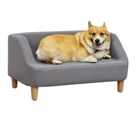 Canapé Chien Lit Pour Chien Design Scandinave Déhoussable Dim. 75l X 55l X 39h Cm Pieds Bois Tissu Polyester Gris